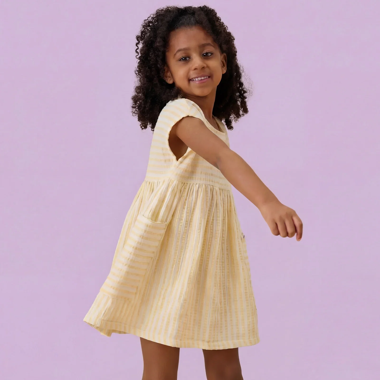 Image of KIDLY by MORI Mustard Striped Muslin Dress
