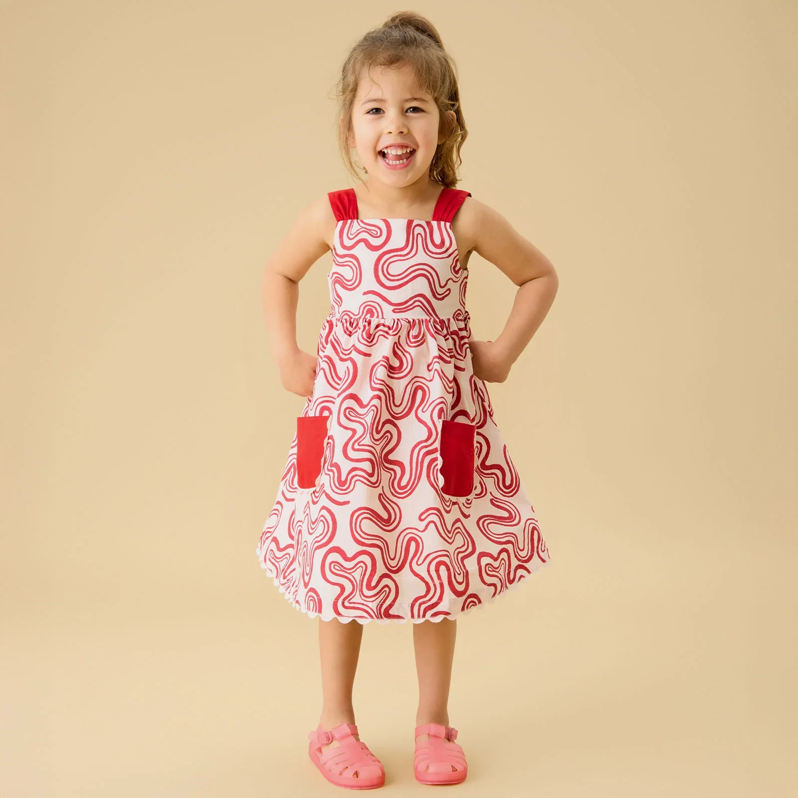 Image of KIDLY by MORI Red Print Cotton Dress