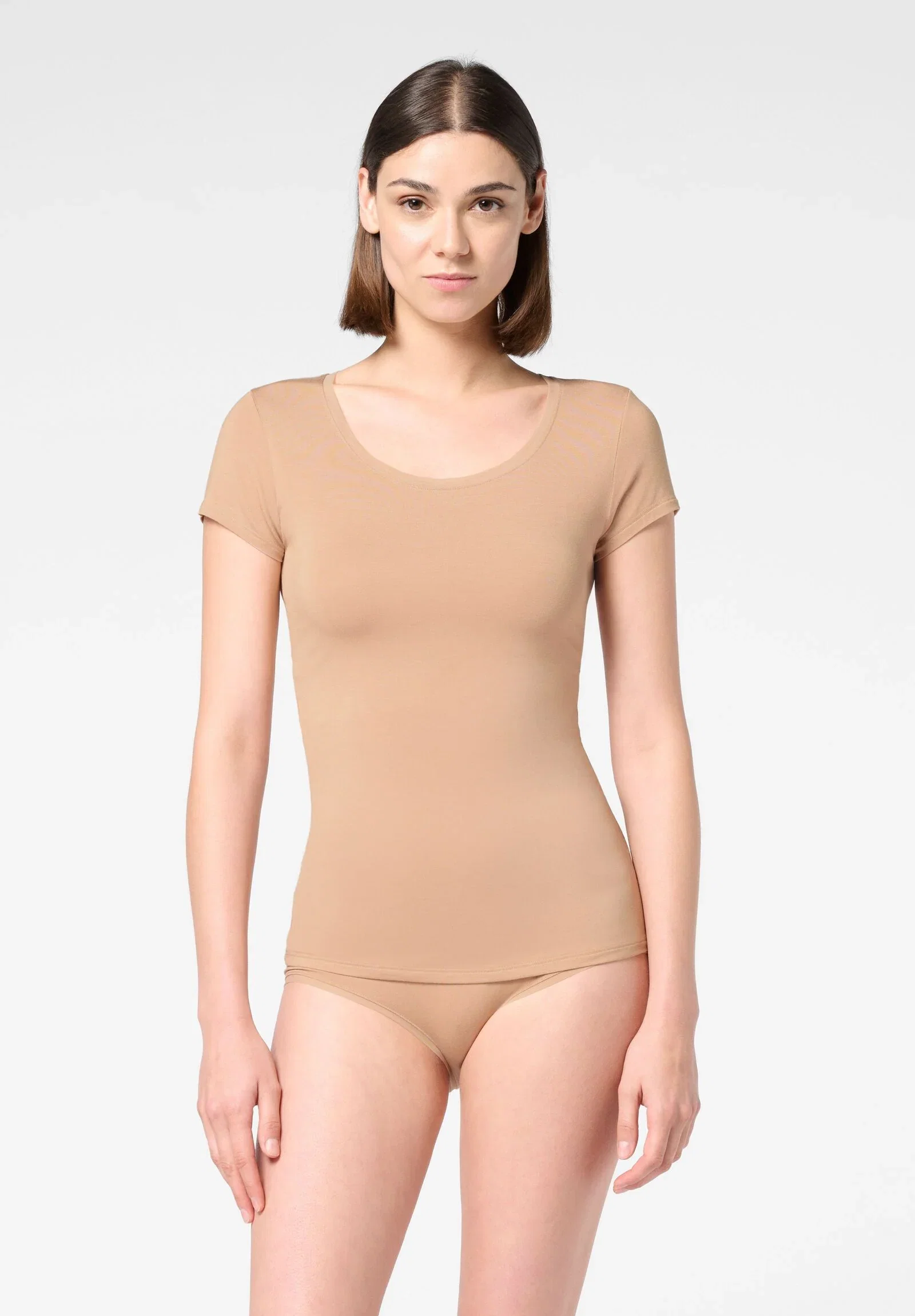 Image of Maglia Manica Corta in Modal Elasticizzato Perfect Line - Nudo