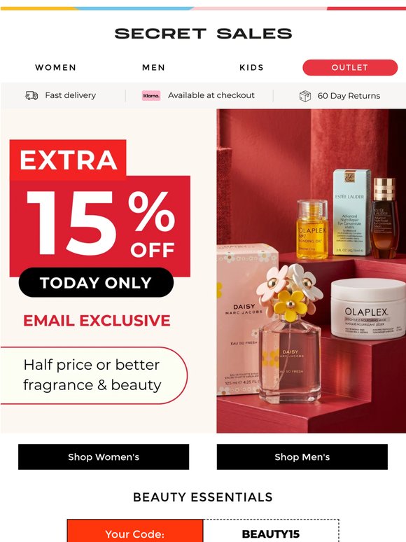 Today Only: Extra 15% off your beauty favourites