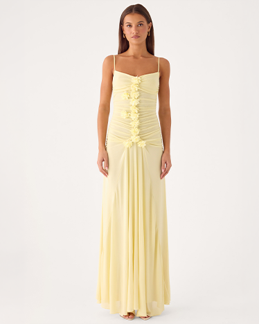 Marcia Flower Maxi Dress — Yellow