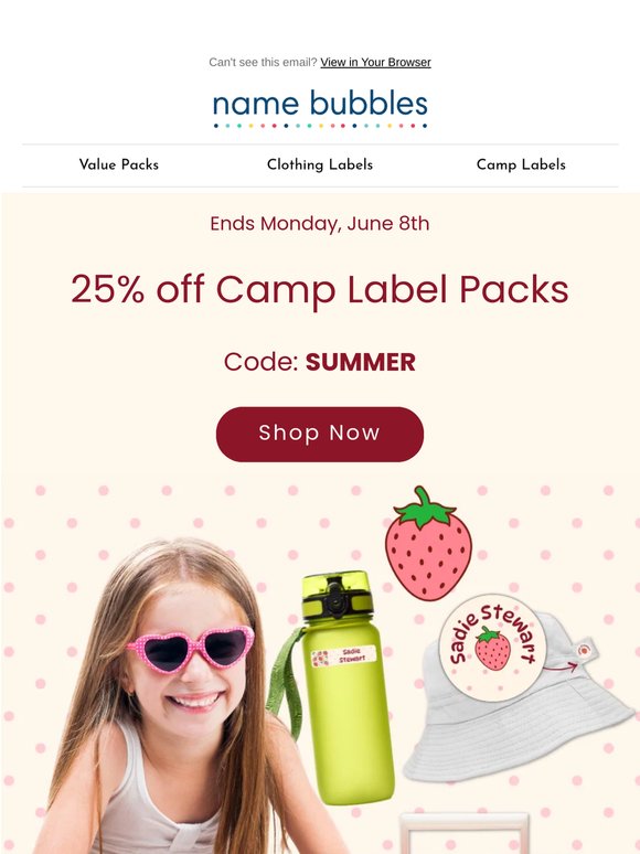 25% off Camp Label Packs for the last time this summer ☀️