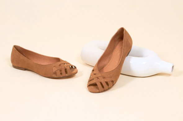 Ballerines brides cuir daim camel