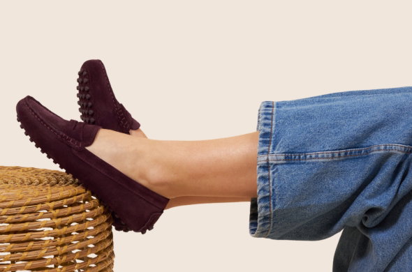 Mocassins cuir daim bordeaux