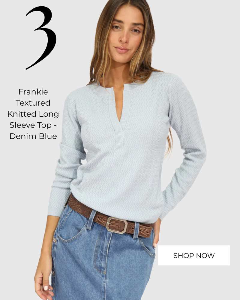 Frankie Textured Knitted Long Sleeve Top - Denim Blue