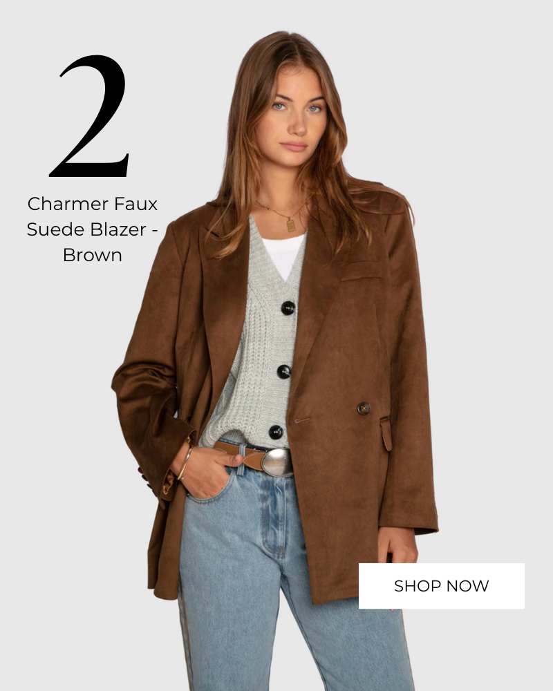 Charmer Faux Suede Blazer - Brown