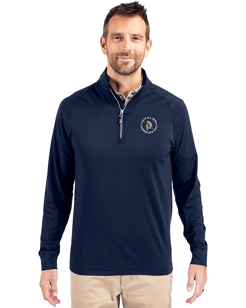 Image of 2026 U.S. Open Cutter & Buck Adapt Recycled Soft Knit Stretch  Mens Quarter Zip Pullover