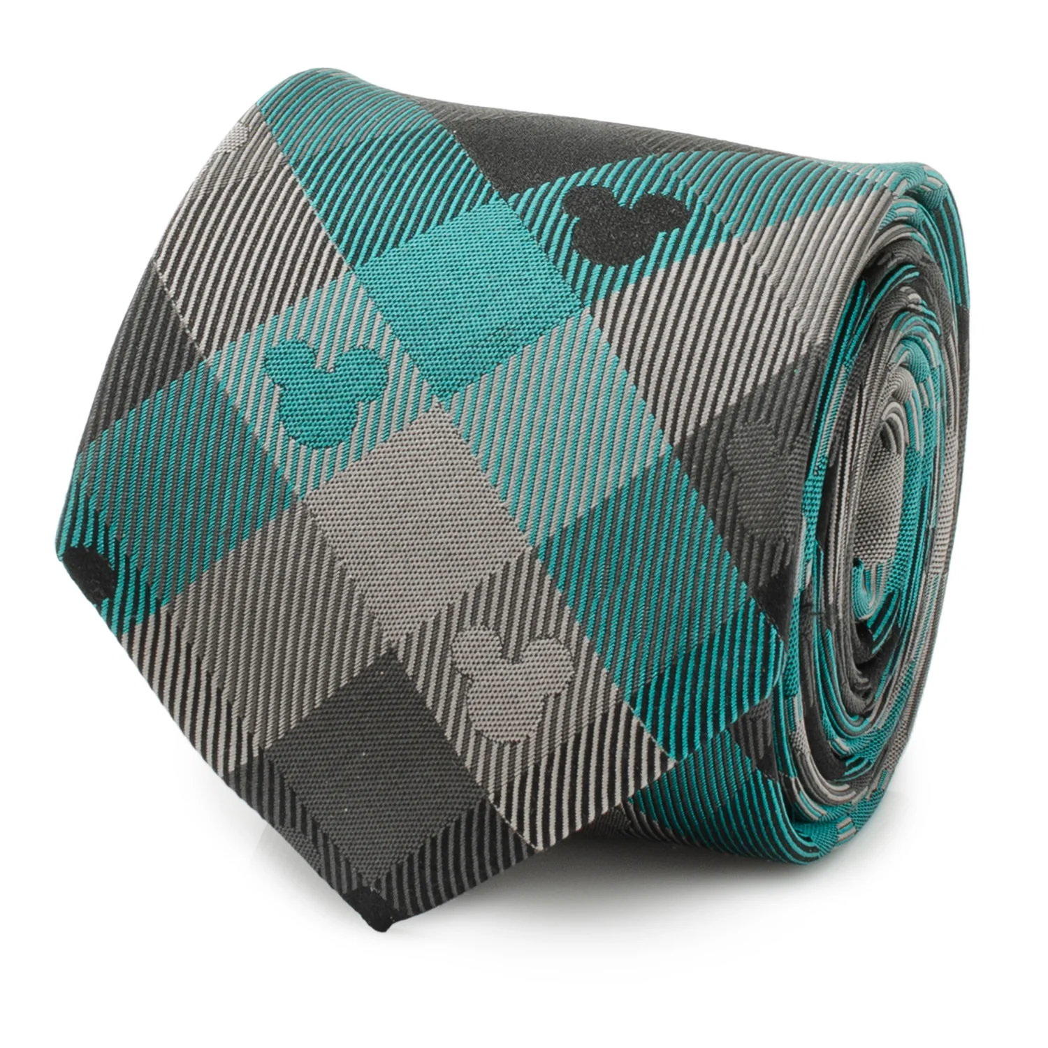 Image of Disney Mickey Mouse Silhouette Teal Plaid Men's Tie