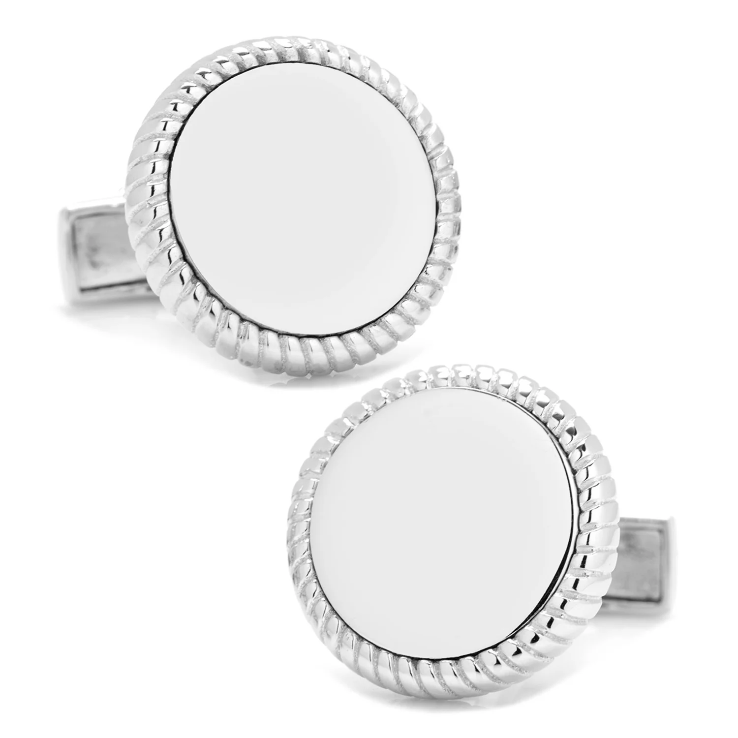 Image of Sterling Silver Rope Border Engravable Round Cufflinks