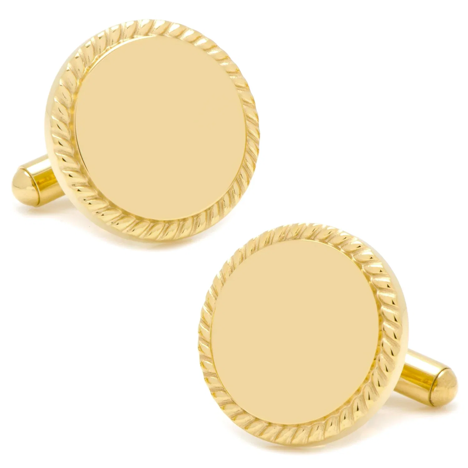 Image of 14K Gold Plated Rope Border Round Engravable Cufflinks