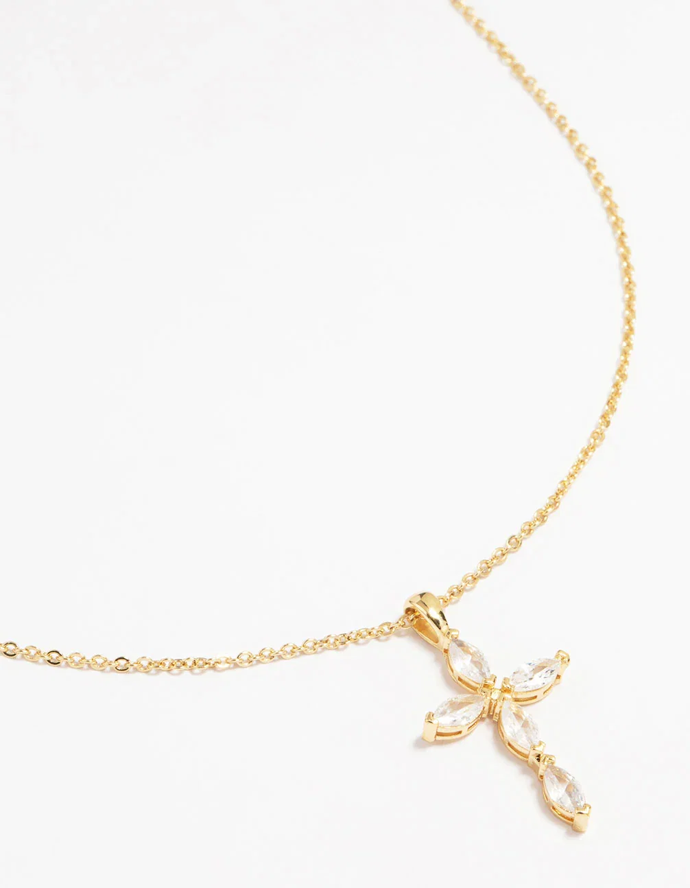 Image of Gold Plated Brass Cubic Zirconia Marquise Cross Pendant Necklace