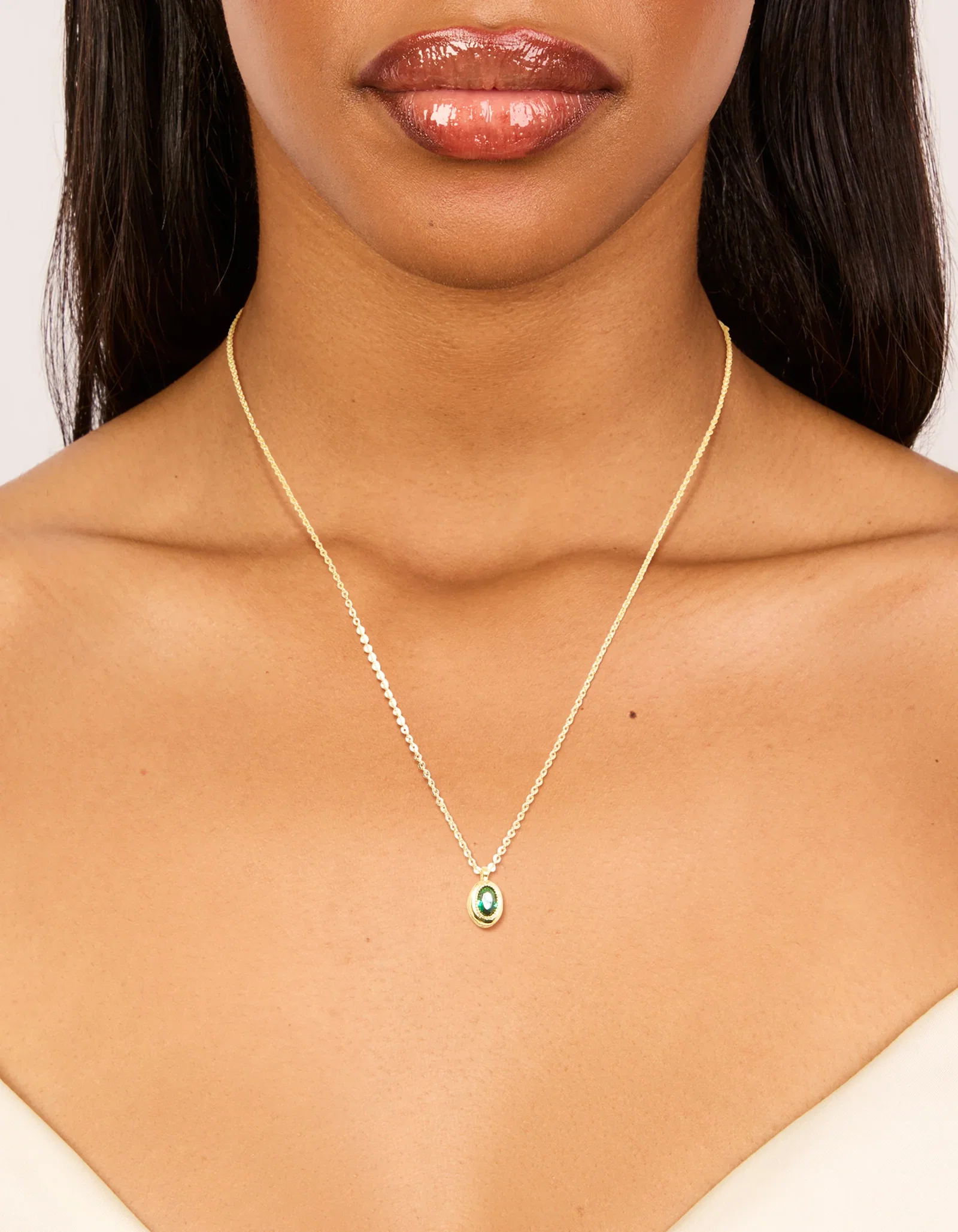 Image of Gold Plated Brass Emerald Cubic Zirconia May Birthstone Necklace