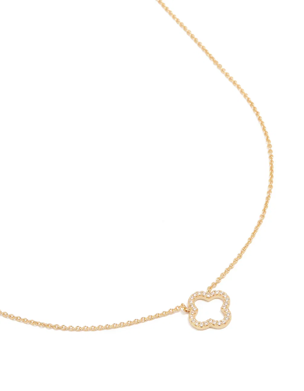 Image of Gold Plated Brass Cubic Zirconia Hollow Flower Necklace