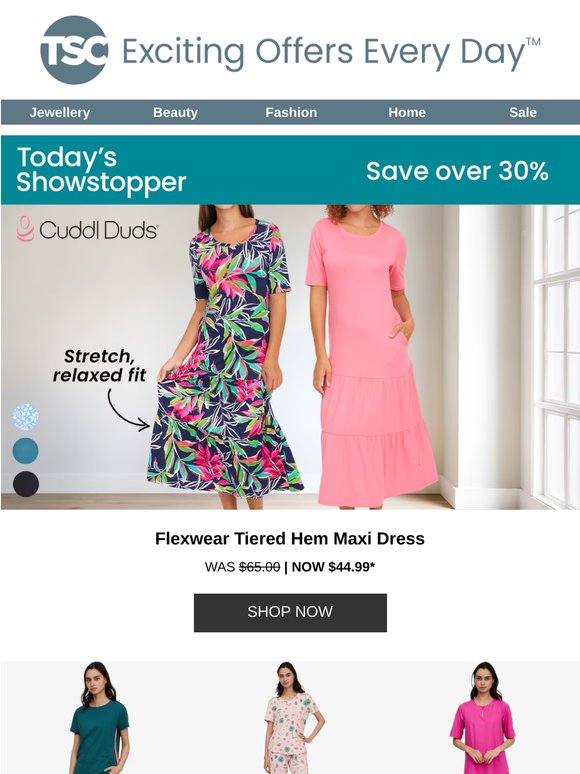 Cuddl Duds Flexwear Tiered Hem Maxi Dress
