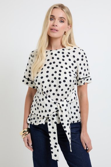 Petite Polka Dot Tie Side Sleeve Detail T Shirt