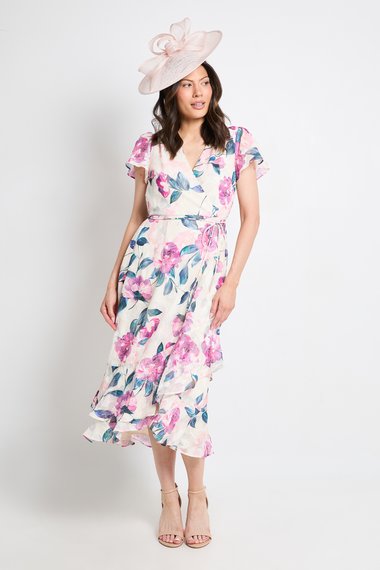 Floral Burn Out Ruffle Midi Dress
