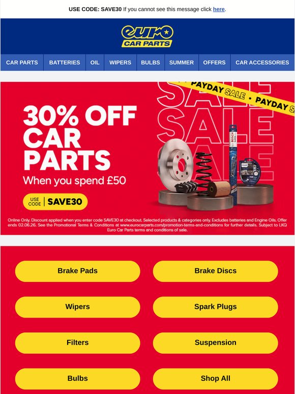 30% Off Parts! PAYDAY Sale | Collect Today | 250+ Stores Nationwide