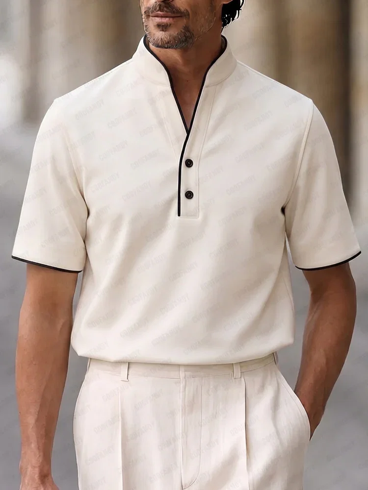 Image of Casual Contrast Trim Stand Collar Top