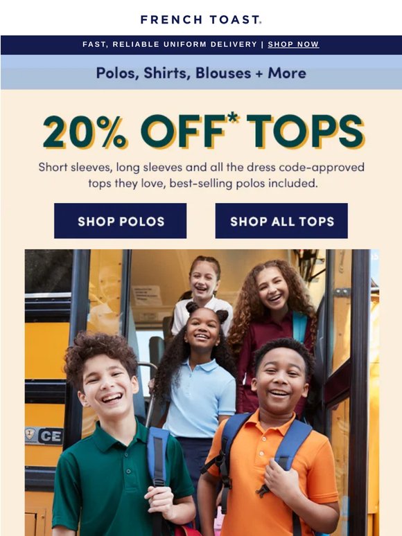 👕 20% off polos + every top they love