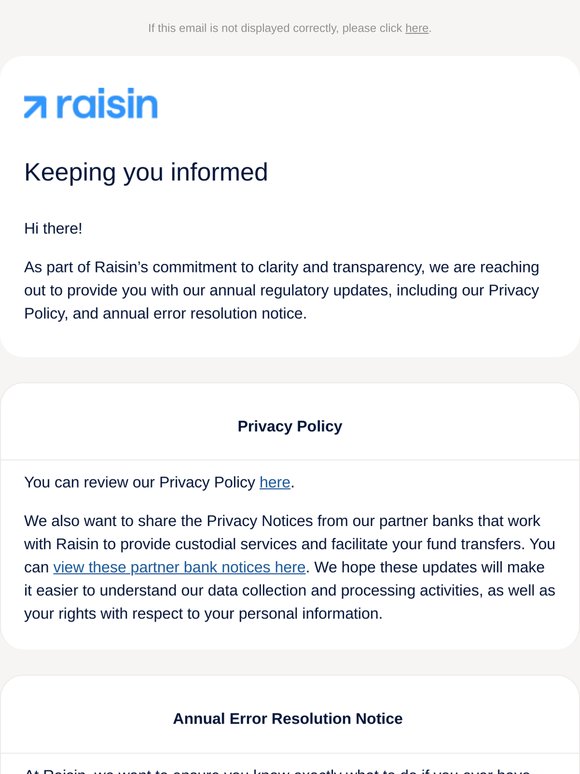 Our Terms of Service, Privacy Policy & Error Resolution Notice