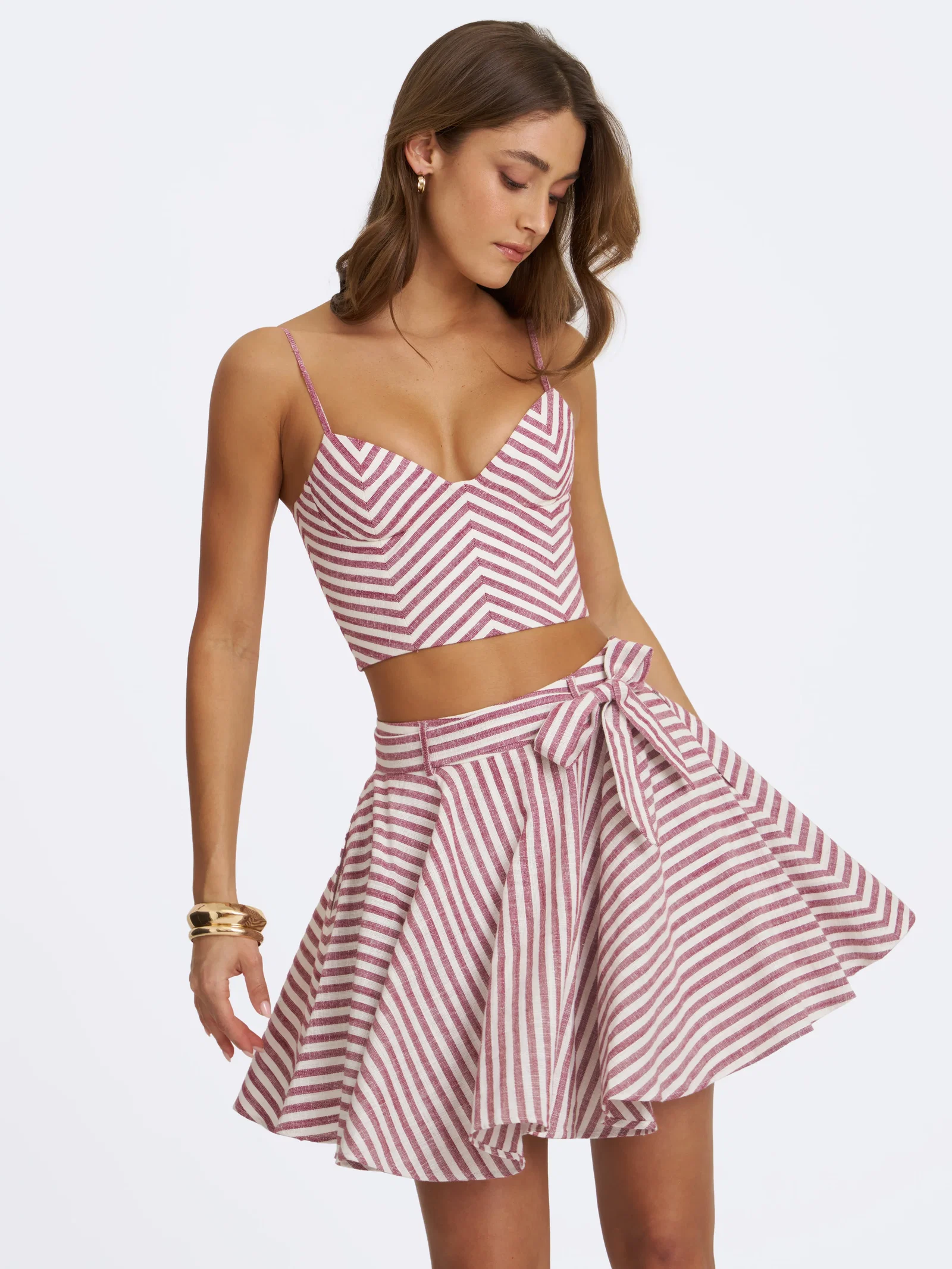 Xolani Red & White Striped Linen Mini Skirt