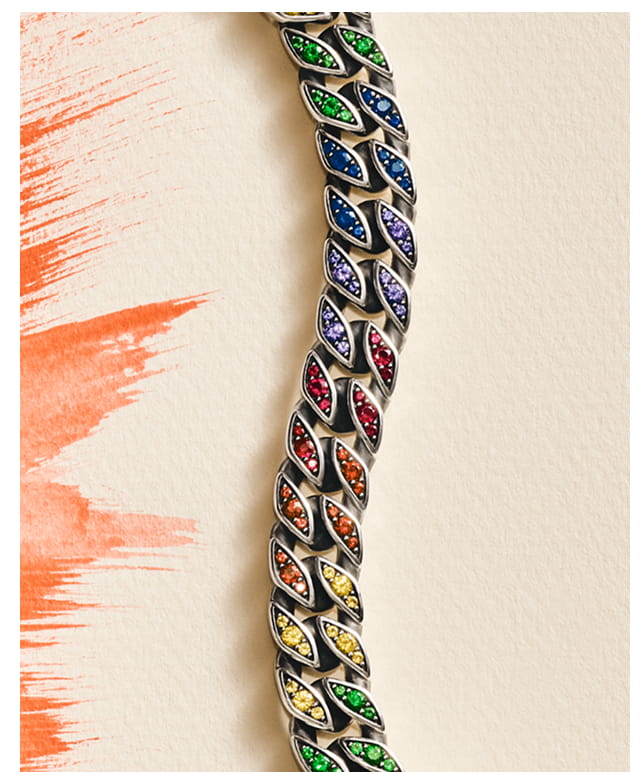 Curb Chain Bracelet Sterling Silver with Rainbow Pavé, 11.5mm