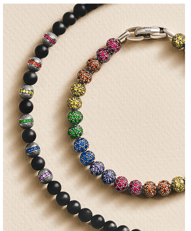 Spiritual Beads Bracelet Sterling Silver with Rainbow Pavé, 6mm