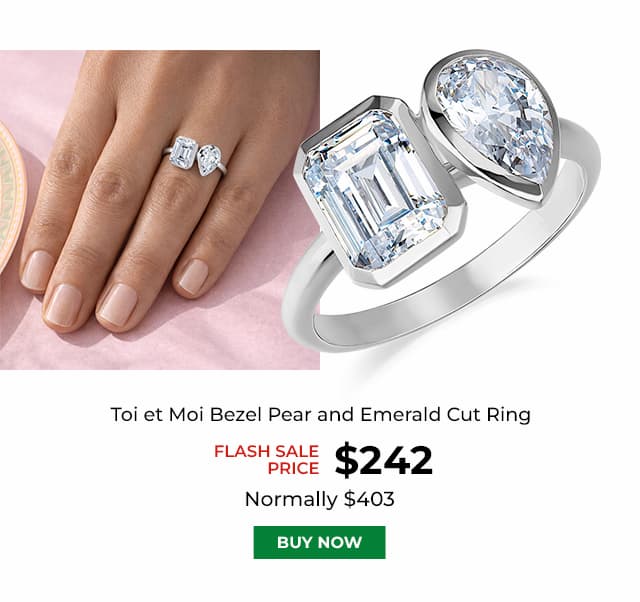 Toi et Moi Bezel Pear and Emerald Cut Ring Platinum Clad