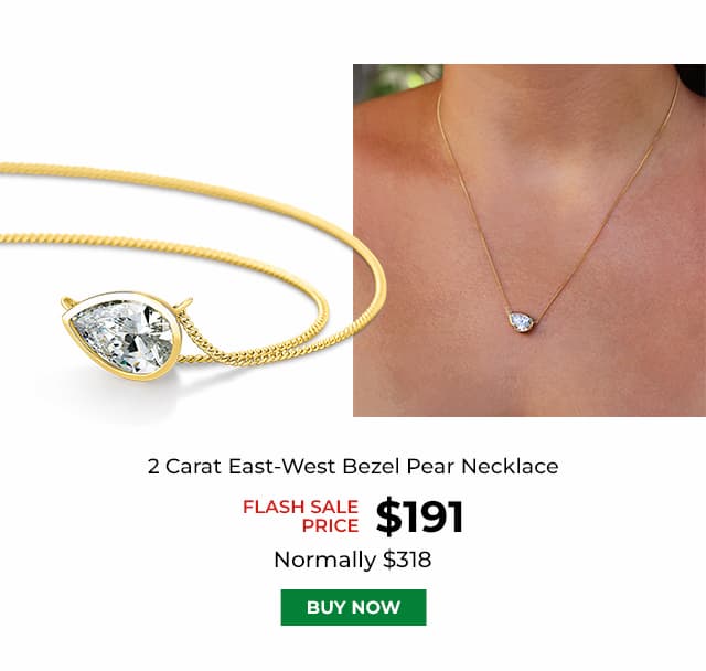 2 Carat East West Bezel Pear Necklace Gold Clad