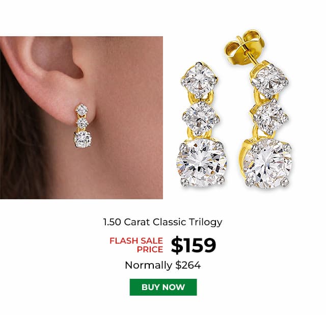 1 50 Carat Classic Trilogy Earrings Gold Clad
