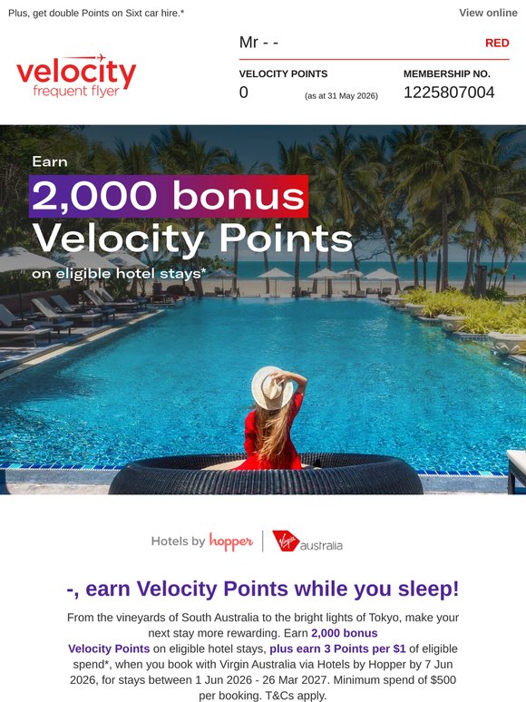 —, earn 2,000 bonus Points while you sleep*