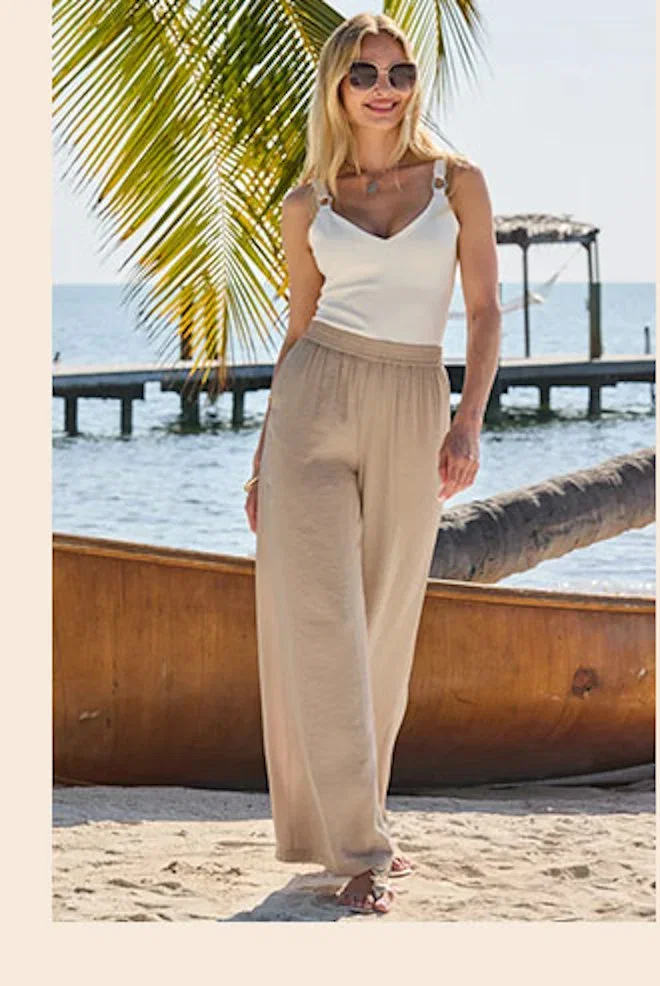 Natural Slinky Satin Wide Leg Trousers