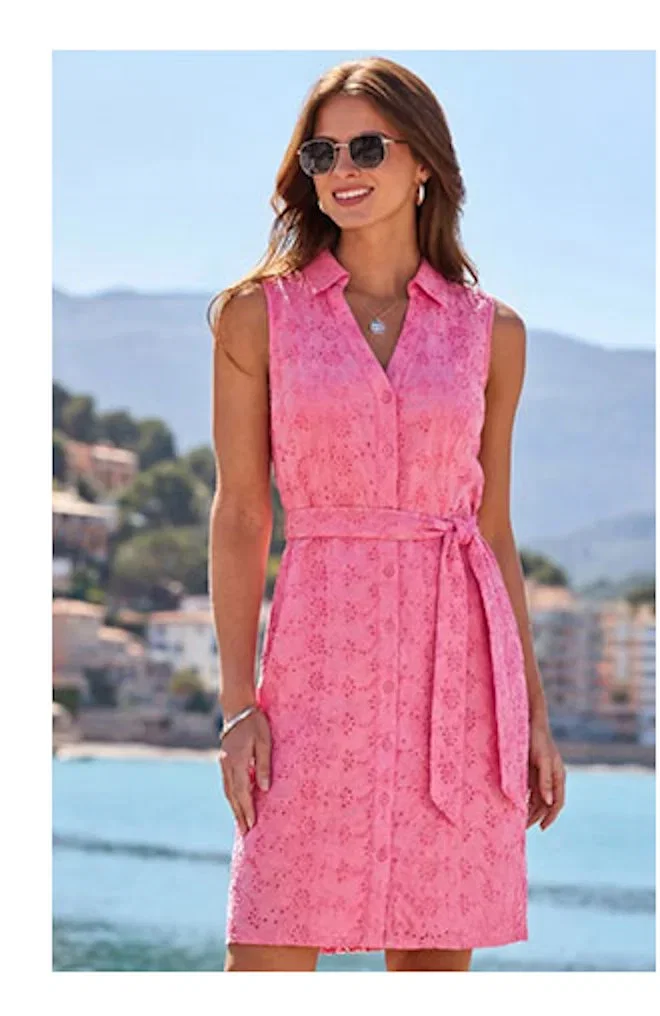 Pink Broderie Anglaise Shirt Dress