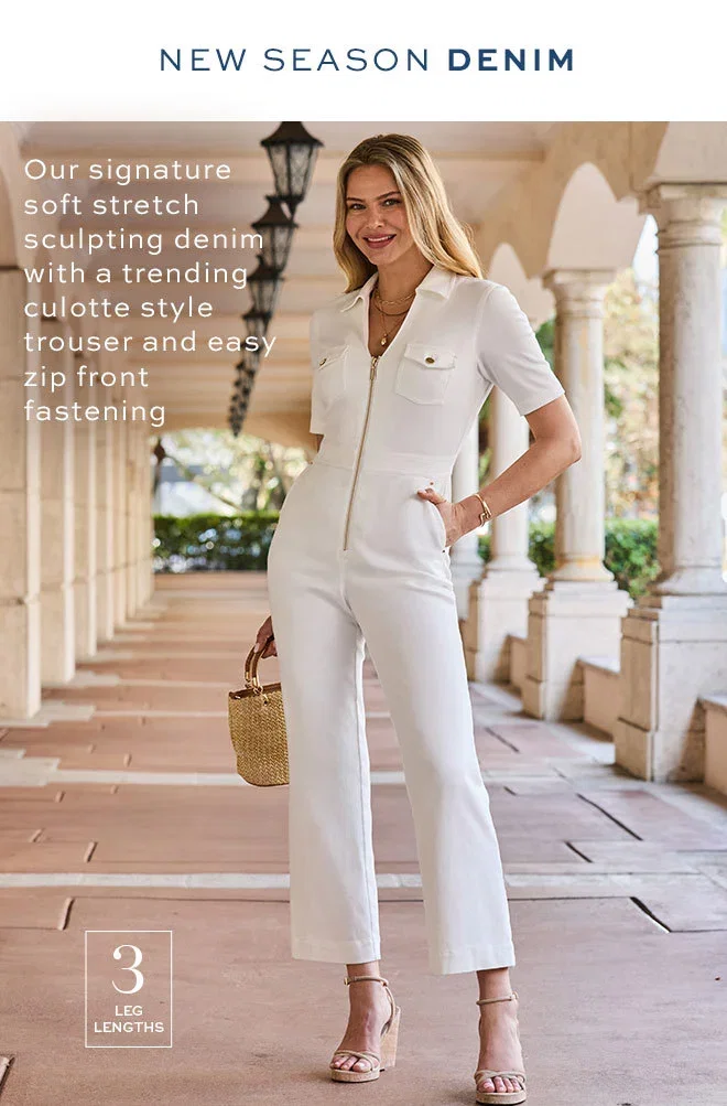Ivory Zip Front Denim Culotte Jumpsuit