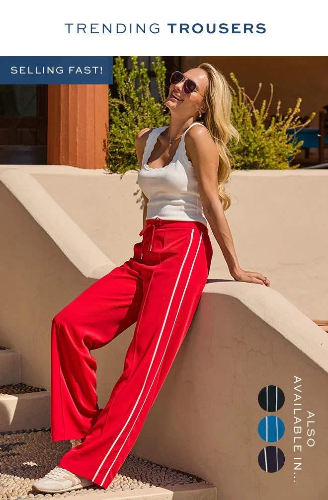 Red Side Stripe Drawstring Wide Leg Trousers