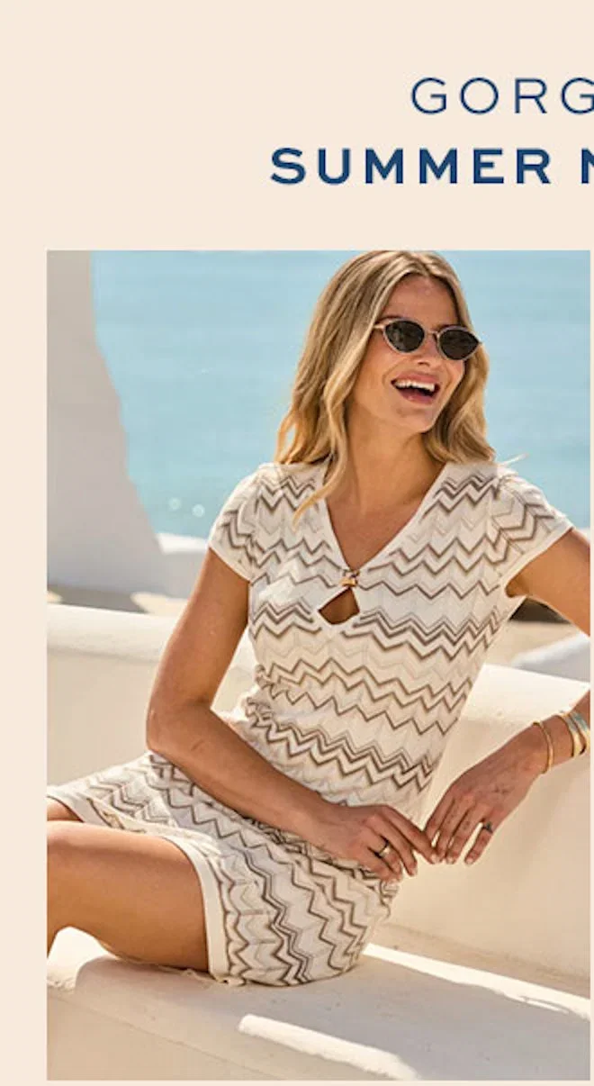 Neutral & Gold Chevron Keyhole Detail Shift Dress