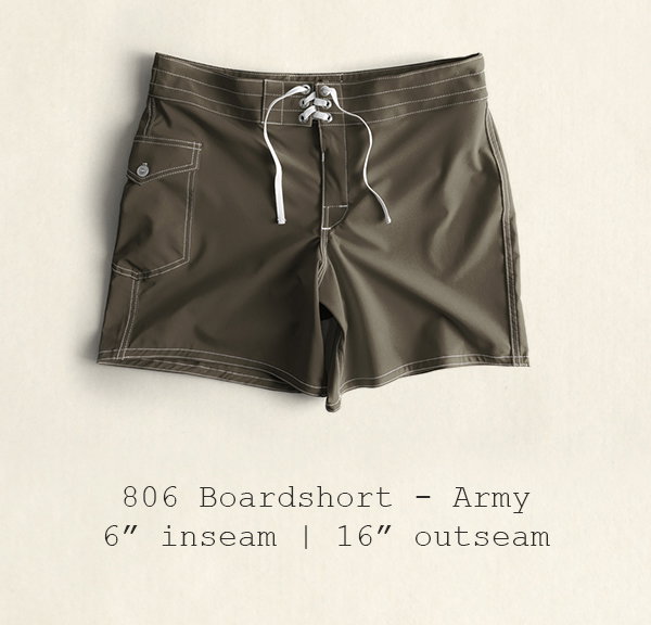 806 Boardshort - Army | 6" inseam | 16" outseam