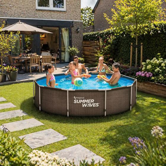 Zwembad met rotanlook frame Ø 305 cm