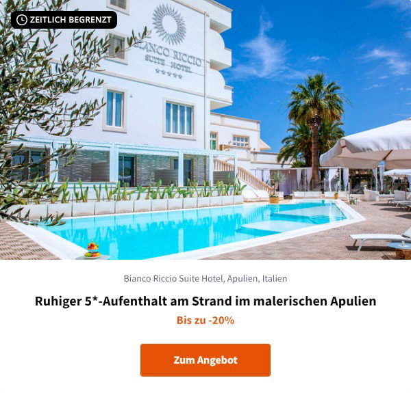 Ruhiger 5*-Aufenthalt am Strand im malerischen Apulien