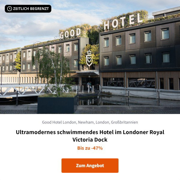 Ultramodernes schwimmendes Hotel im Londoner Royal Victoria Dock