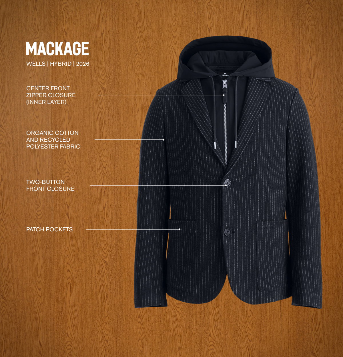 WELLS-K 2-in-1 Brushed Knit Blazer With Removable Bib for Men