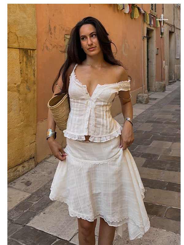  @nataliachamova in Clearwater Mist Top — White + Clearwater Mist Midi Skirt — White