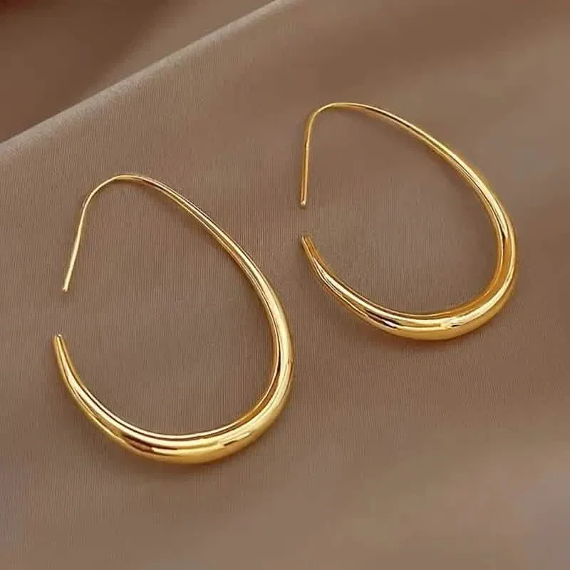 Image of 18K Gold Plated Glossy Minimalist Water Drop Design Hoop Earrings Copper