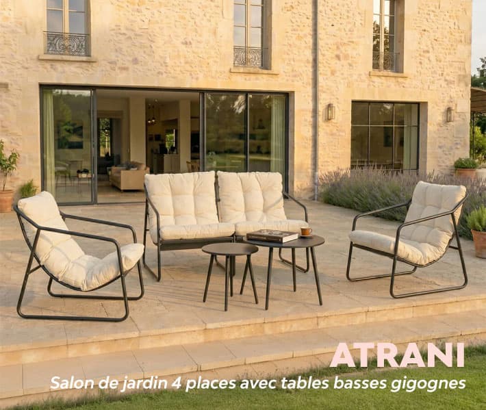 Salon de jardin 4 places avec tables basses gigognes ATRANI