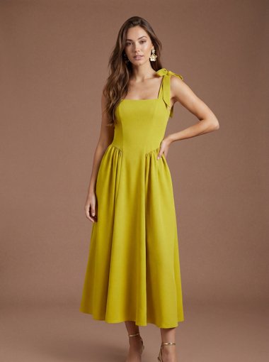 Sleeveless Crepe Midi Dress With Bow Detail Straps