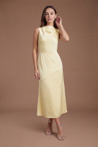 Cowl Neck Sleeveless Satin Midi Dress