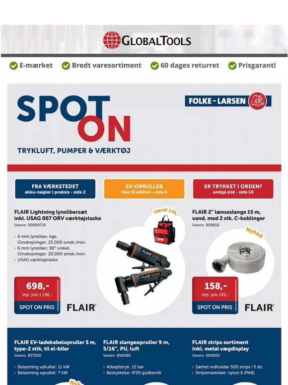 SPOT-ON kampagnen er ude - gode tilbud på trykluft, værktøj og tilbehør til værkstedet