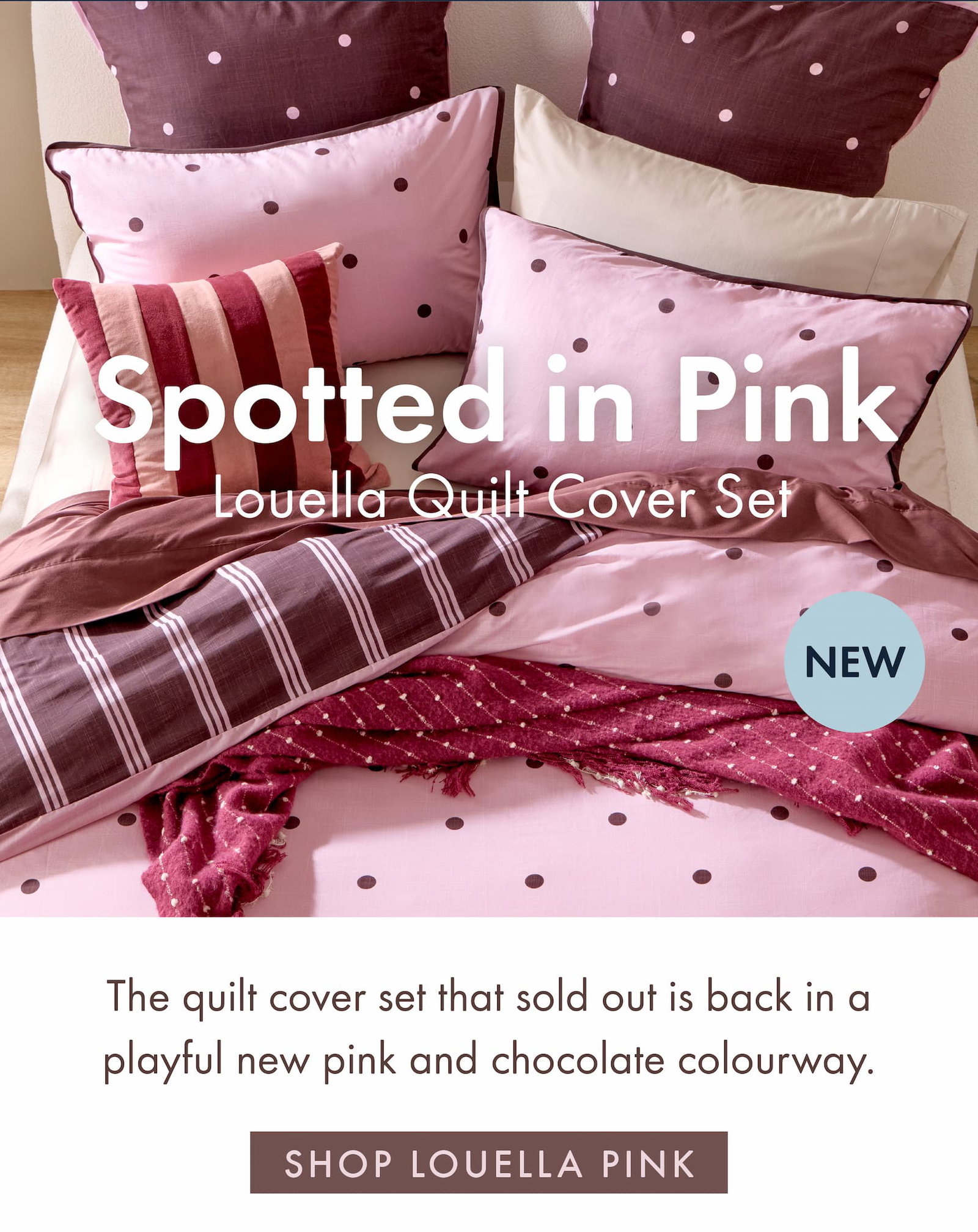 Louella Pink/Chocolate Polka Dot Quilt Cover Set