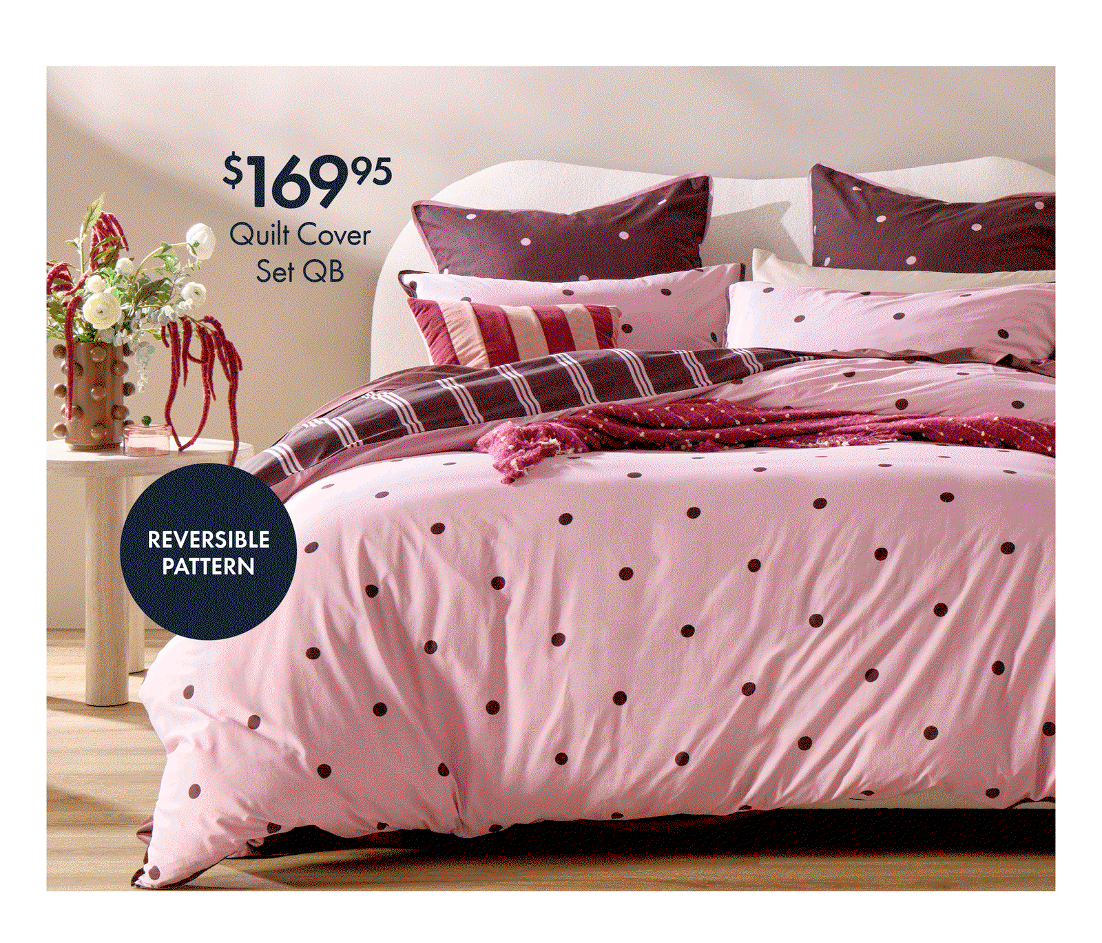 Louella Pink/Chocolate Polka Dot Quilt Cover Set