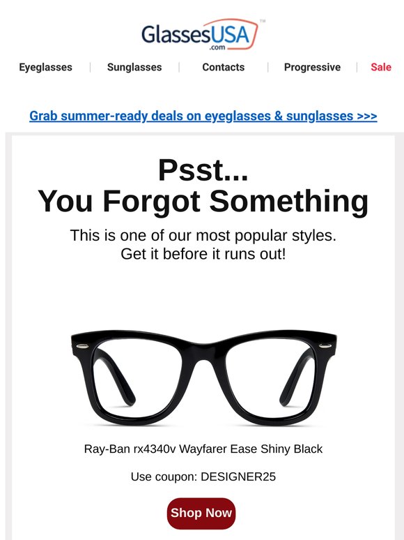 These Ray-Ban frames are selling fast, shop now for 25% off